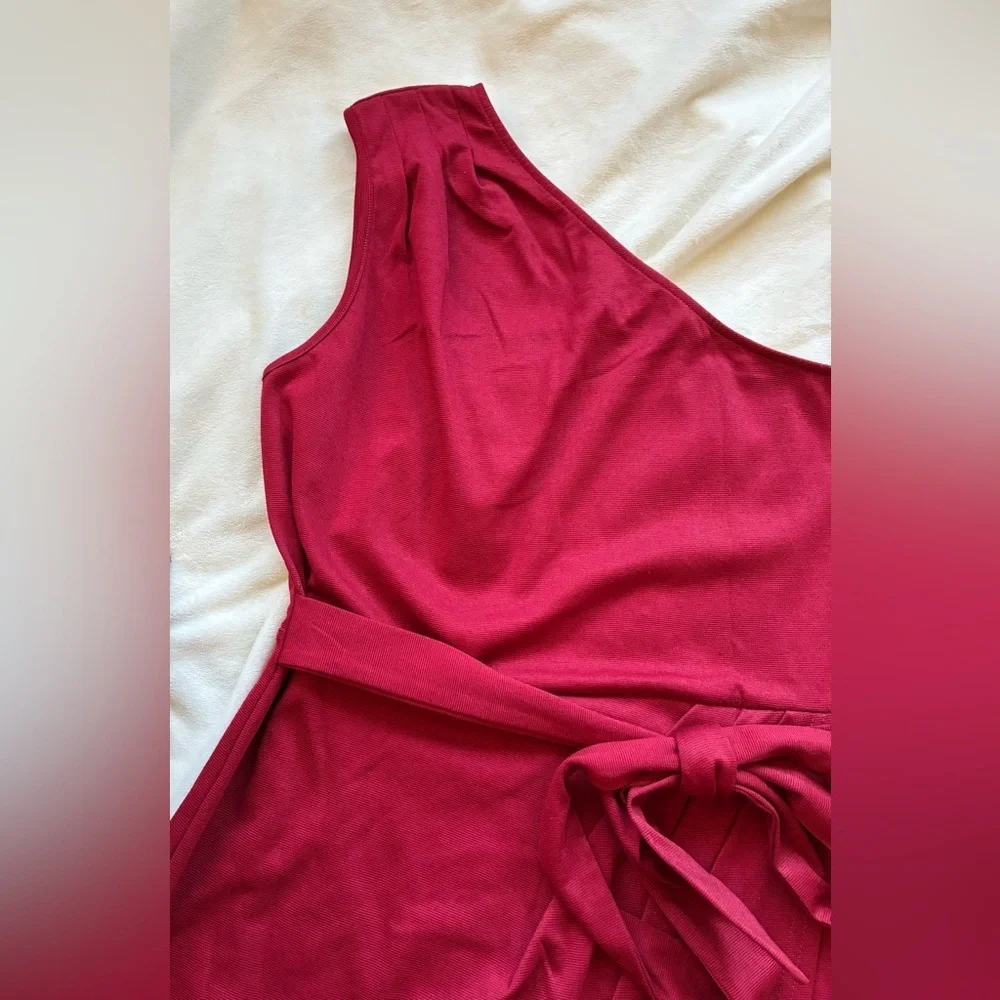 Chic One-Shoulder Red Cocktail Dress - Picture 5 of 7